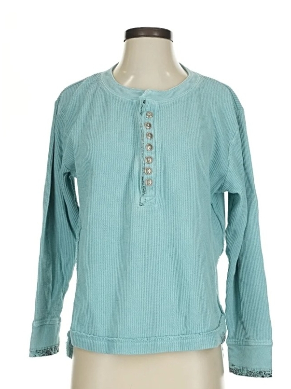We The Free Waffle Knit Henley in Aqua Blue